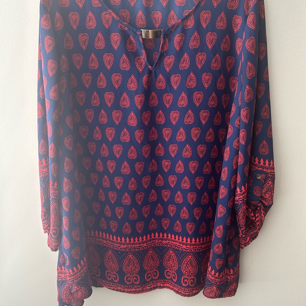 Chic Navy and Red Paisley Blouse
